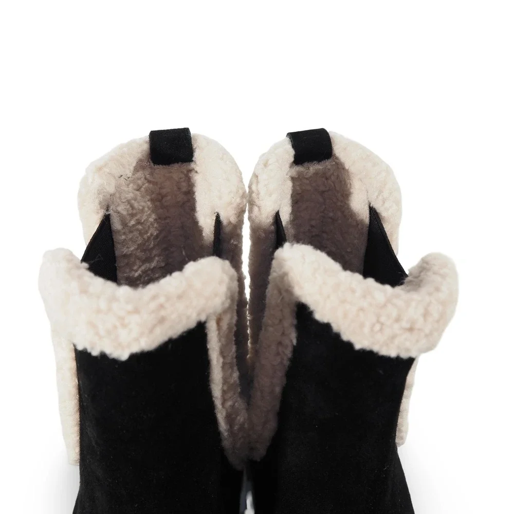 Ann Taylor Chelsea Boots Womens 9.5M Black Suede Faux‎ Fur Lined Lug Sole